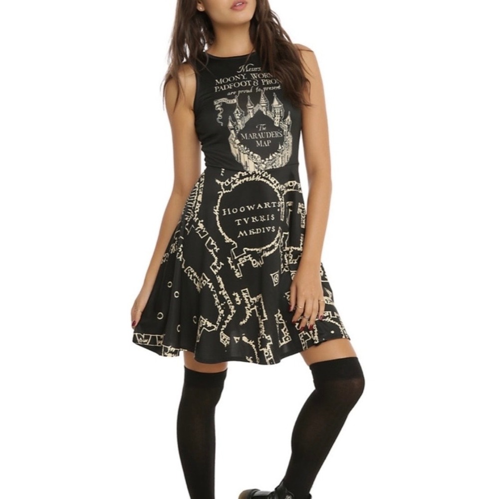 Harry Potter Marauders‎ Map Skater Dress Black Sleeveless Small Cosplay EUC